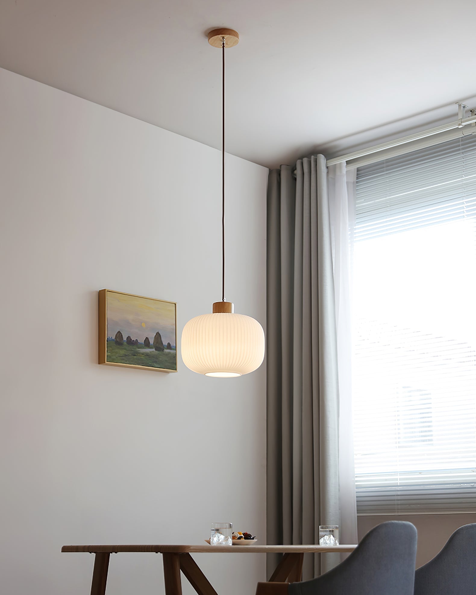 Modern Wood & Glass Rime Pendant Lamp: Acorn Design, Soft Diffused Light