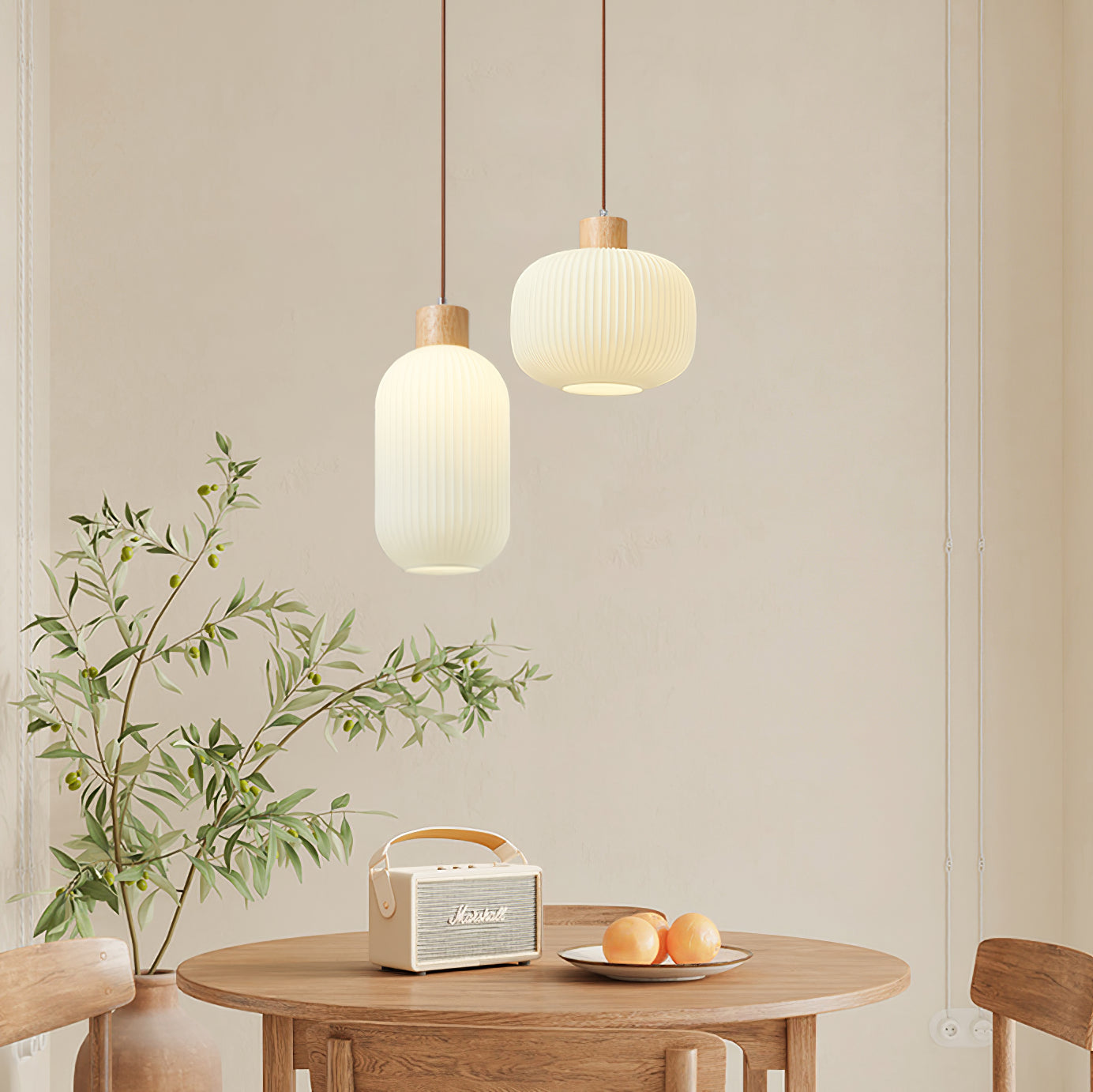 Modern Wood & Glass Rime Pendant Lamp: Acorn Design, Soft Diffused Light