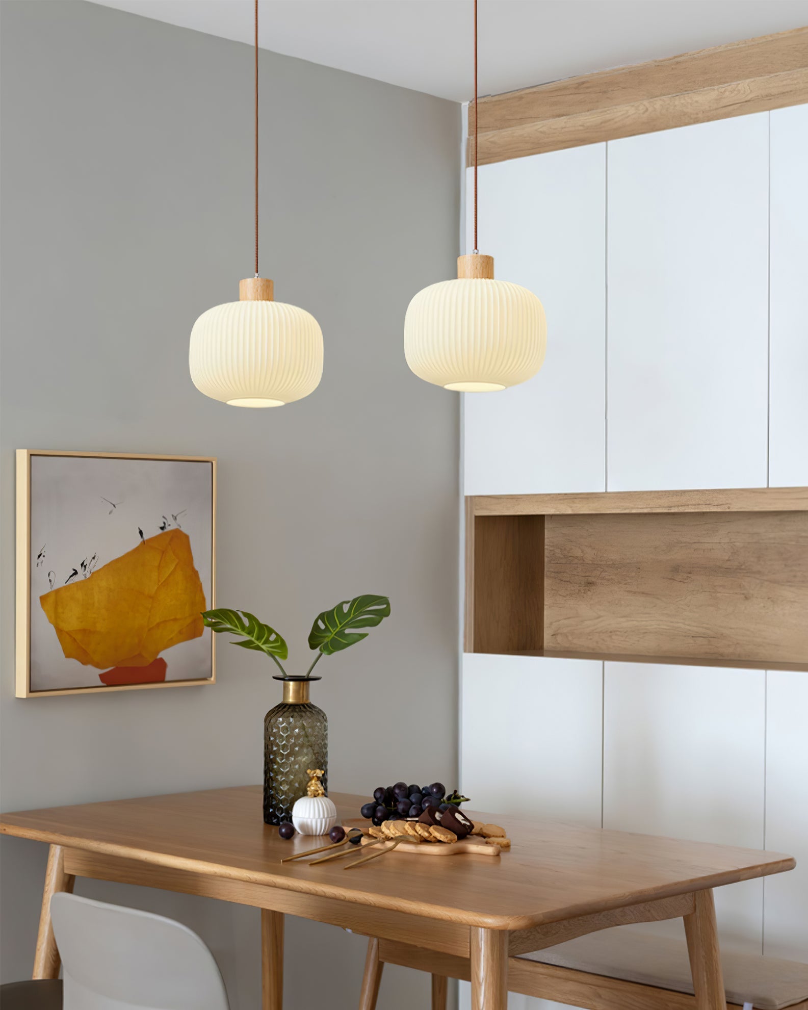 Modern Wood & Glass Rime Pendant Lamp: Acorn Design, Soft Diffused Light