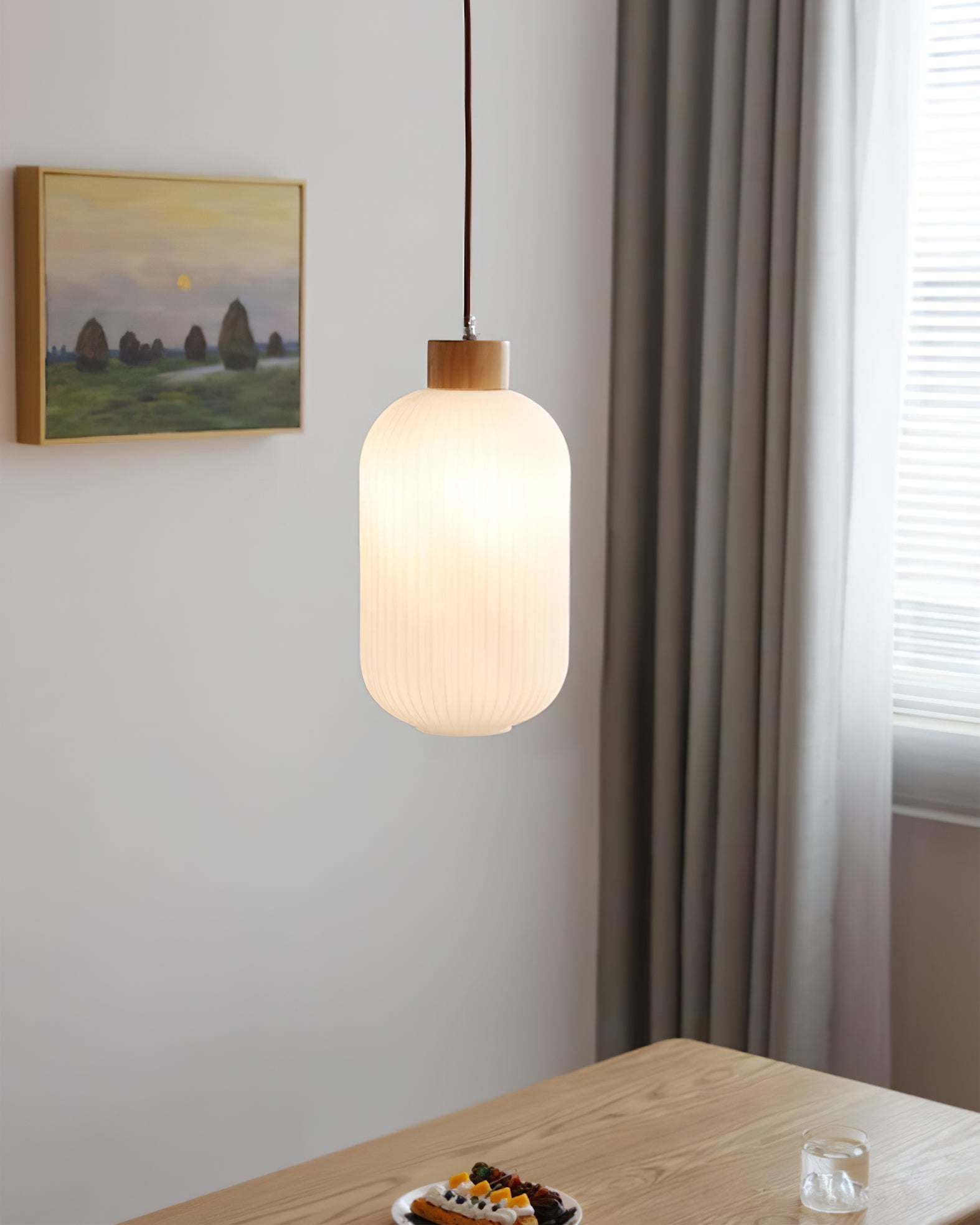 Modern Wood & Glass Rime Pendant Lamp: Acorn Design, Soft Diffused Light