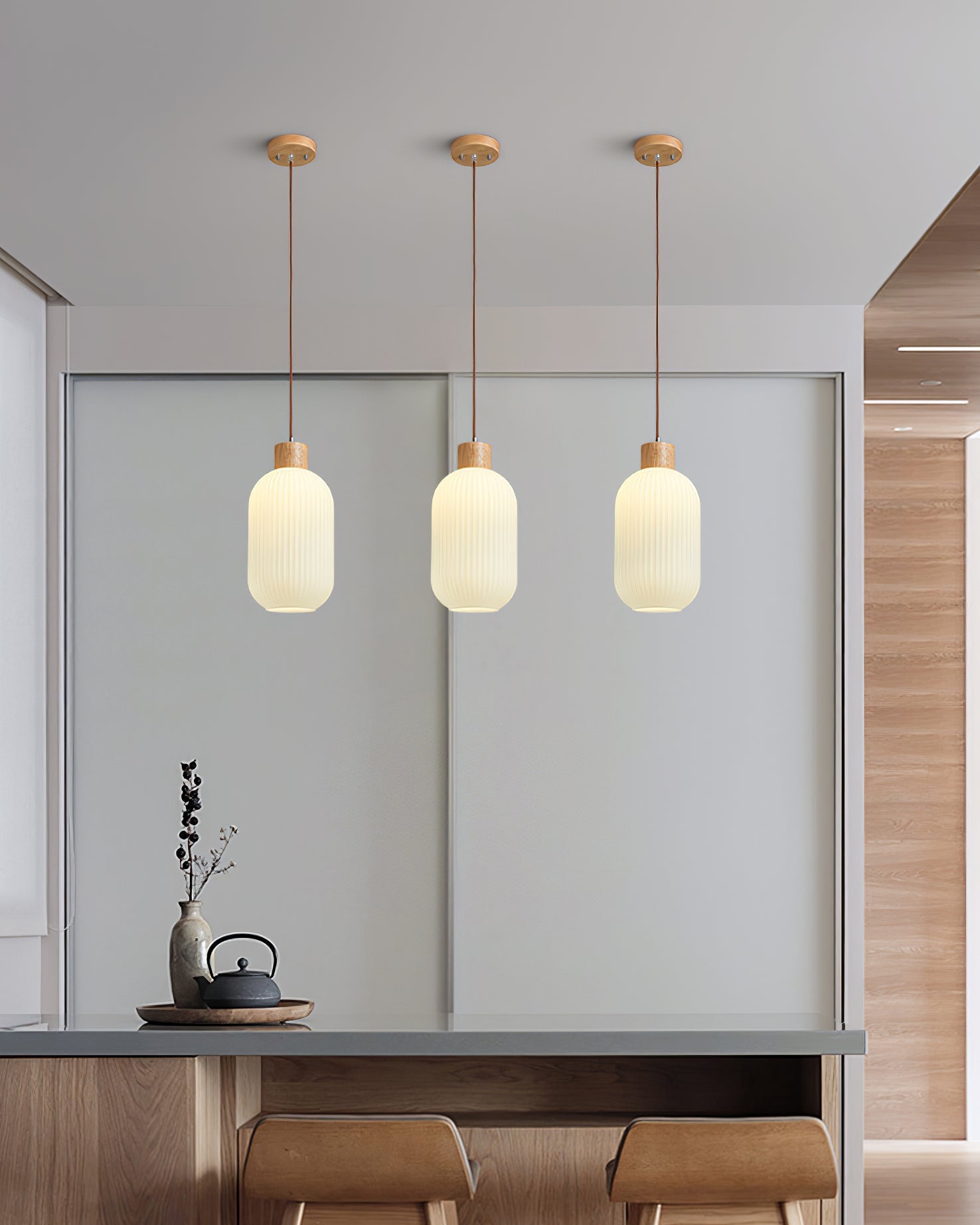 Modern Wood & Glass Rime Pendant Lamp: Acorn Design, Soft Diffused Light