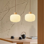 Modern Wood & Glass Rime Pendant Lamp: Acorn Design, Soft Diffused Light