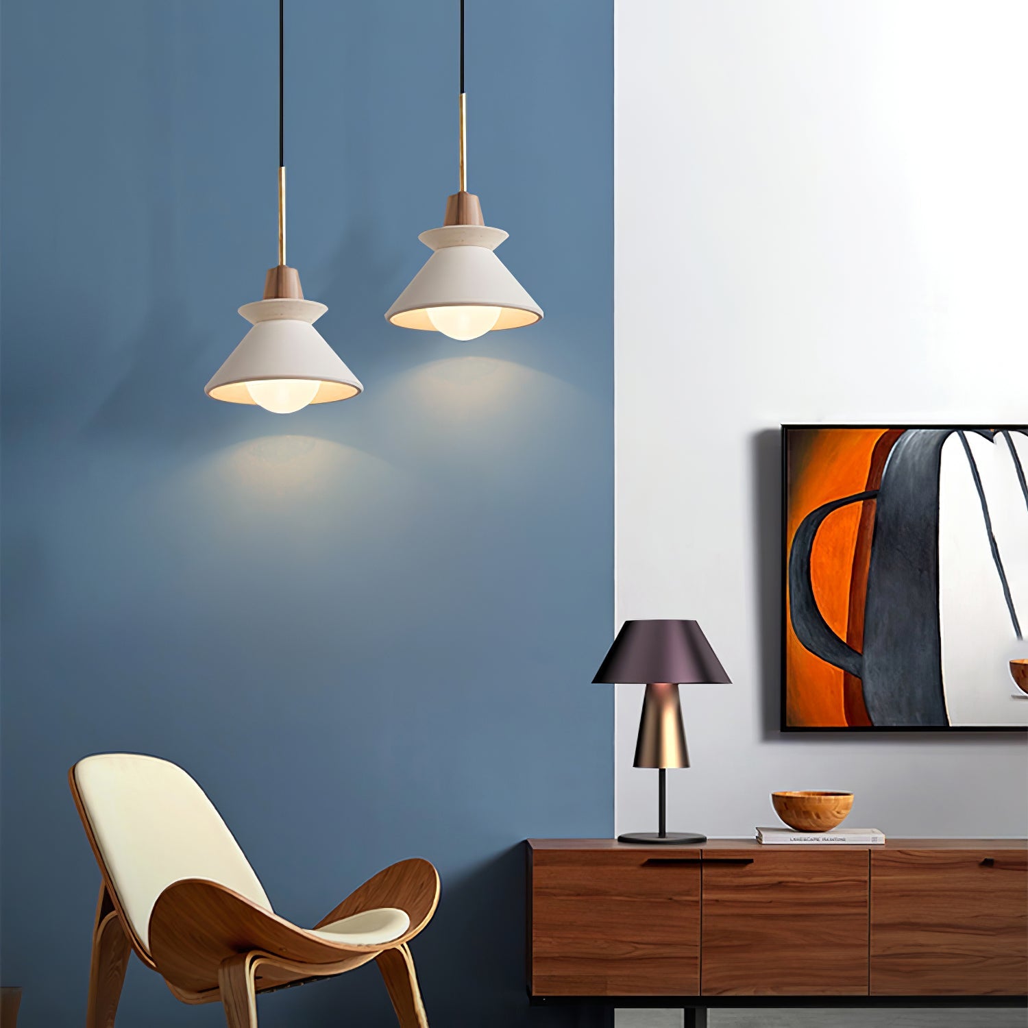 Modern Scandinavian Resin Wood Pendant Lamp, Nordic Style Ceiling Light Fixture