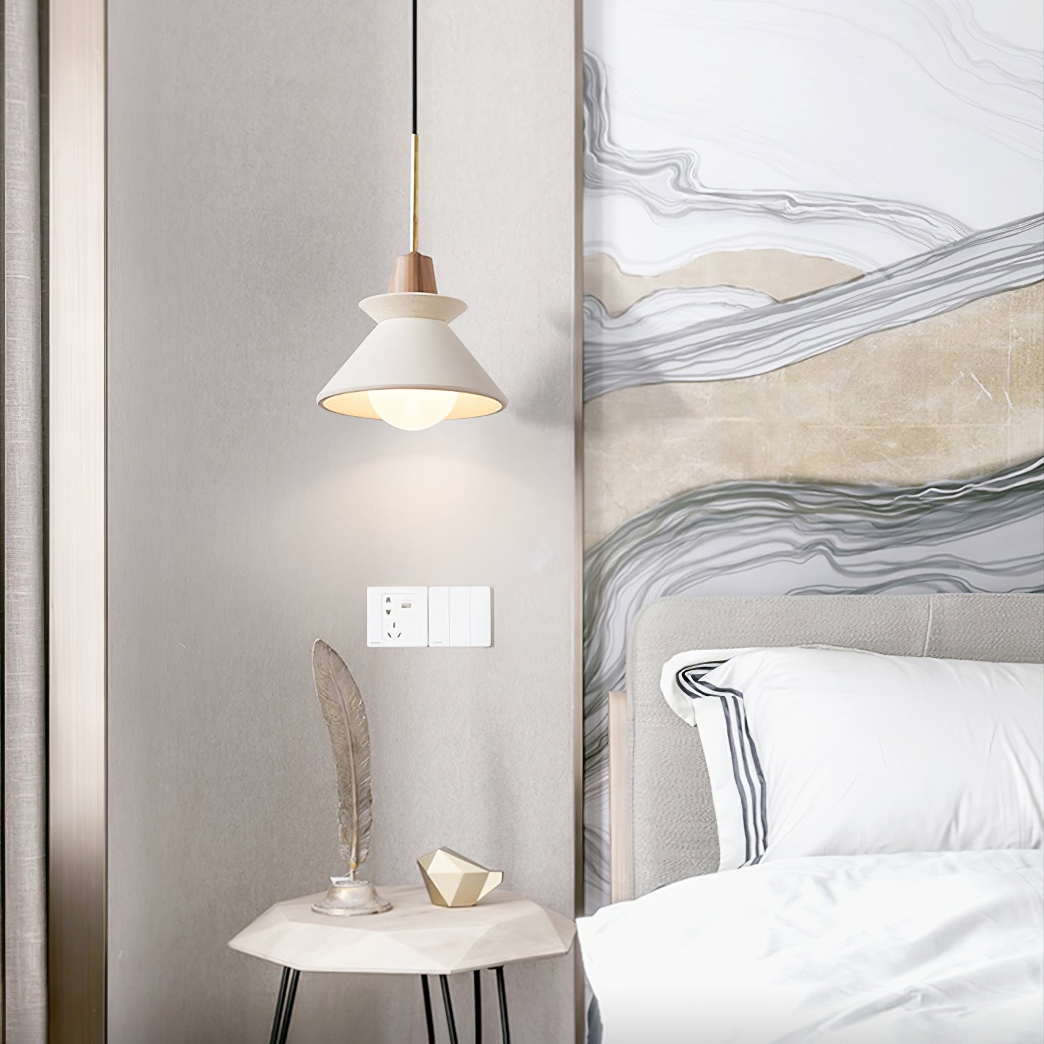 Modern Scandinavian Resin Wood Pendant Lamp, Nordic Style Ceiling Light Fixture