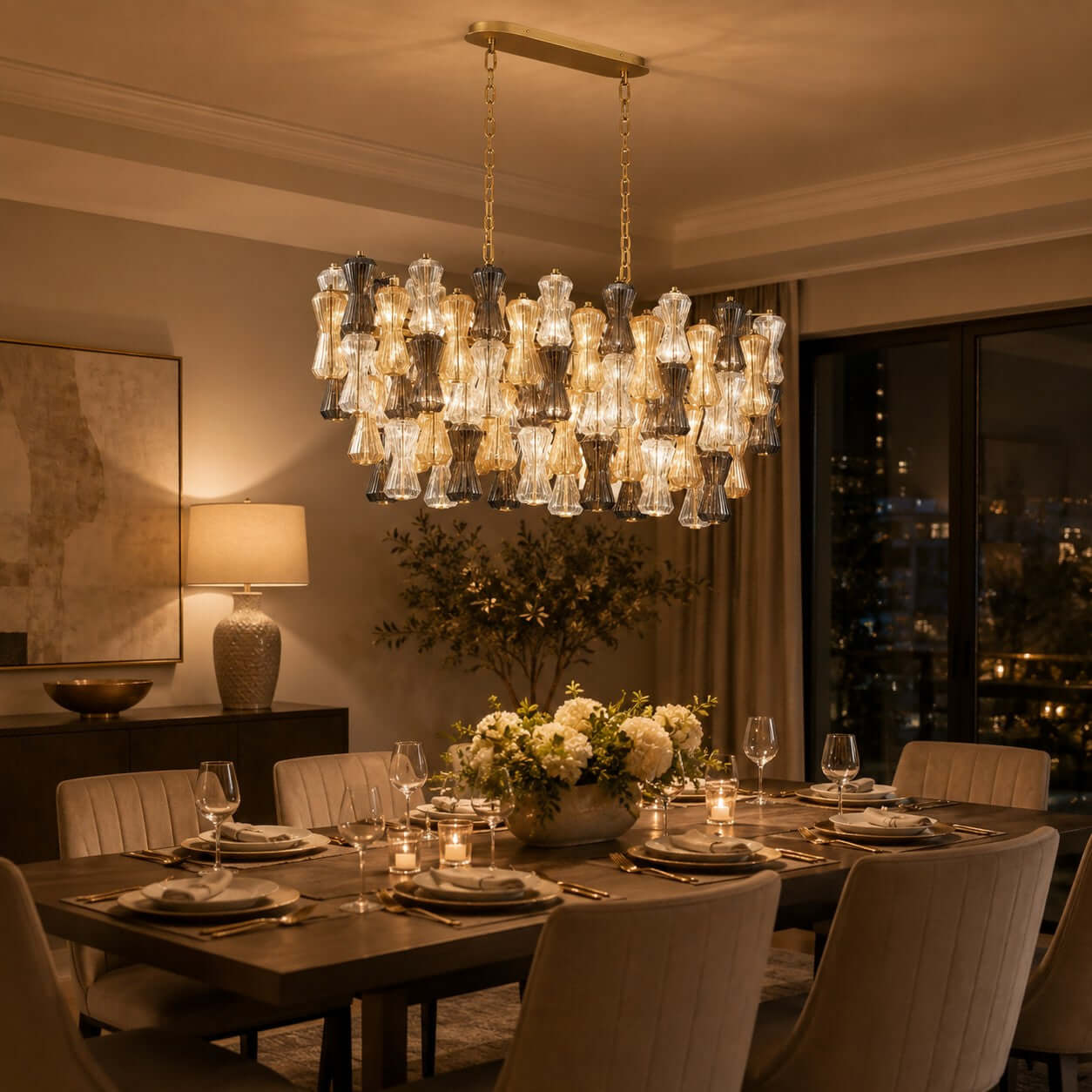 Antizer Murano Mixed Glass Linear Chandelier
