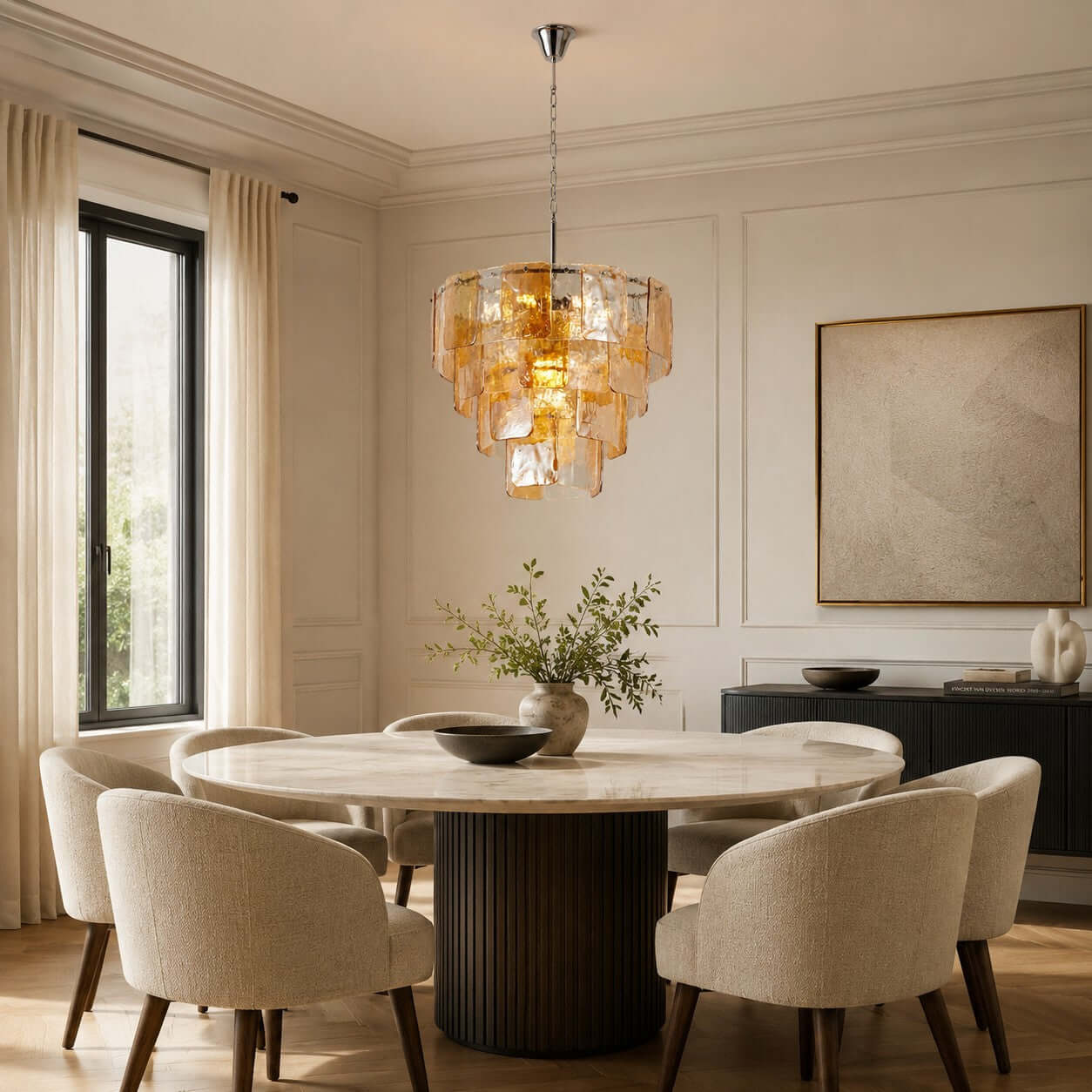 Antizer Layered Amber Glass Sculptural Chandelier