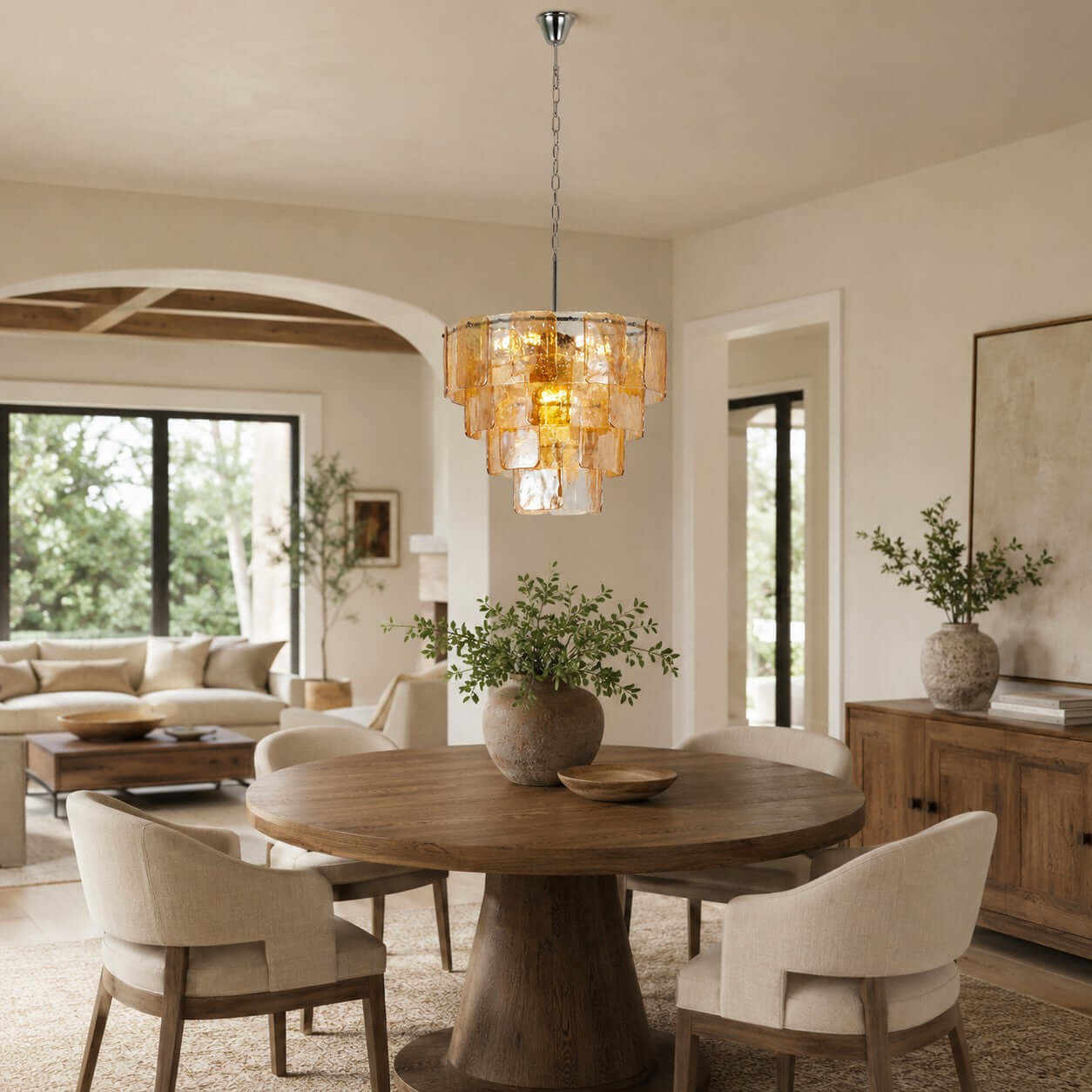 Antizer Layered Amber Glass Sculptural Chandelier