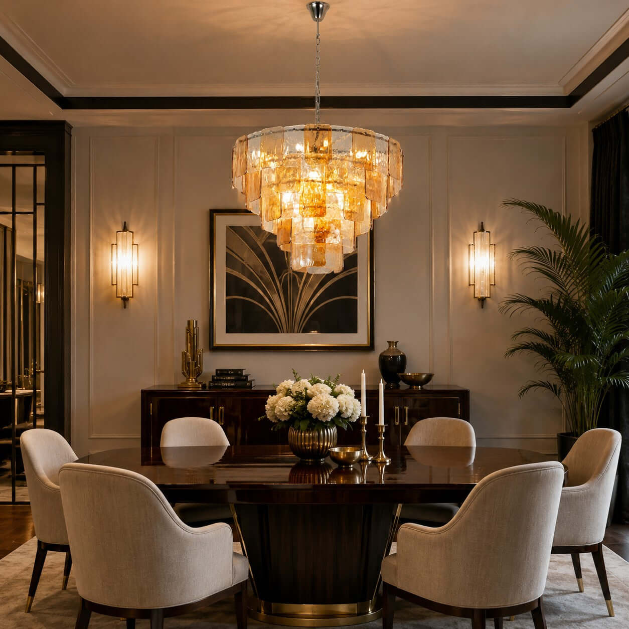 Antizer Layered Amber Glass Sculptural Chandelier