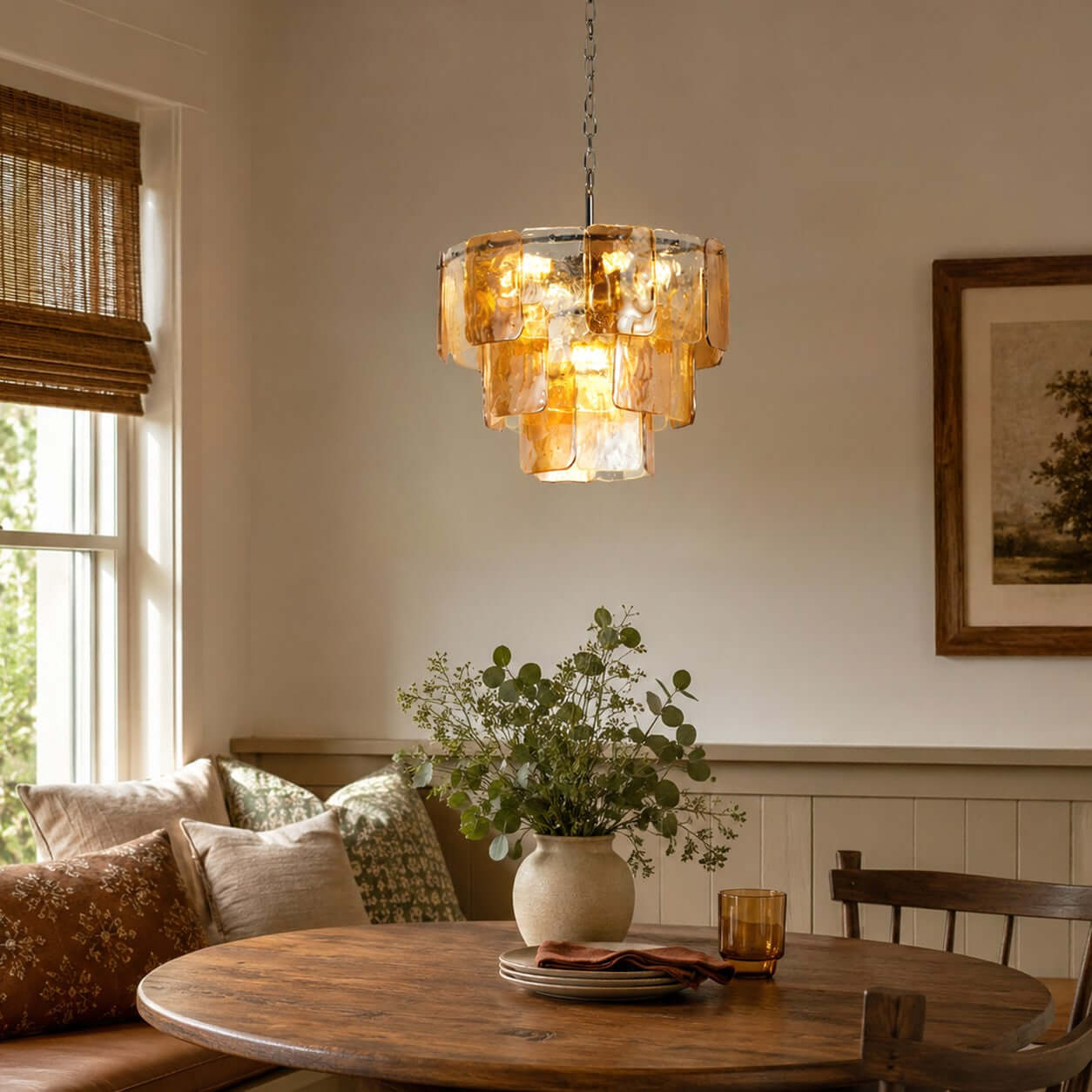 Antizer Layered Amber Glass Sculptural Chandelier