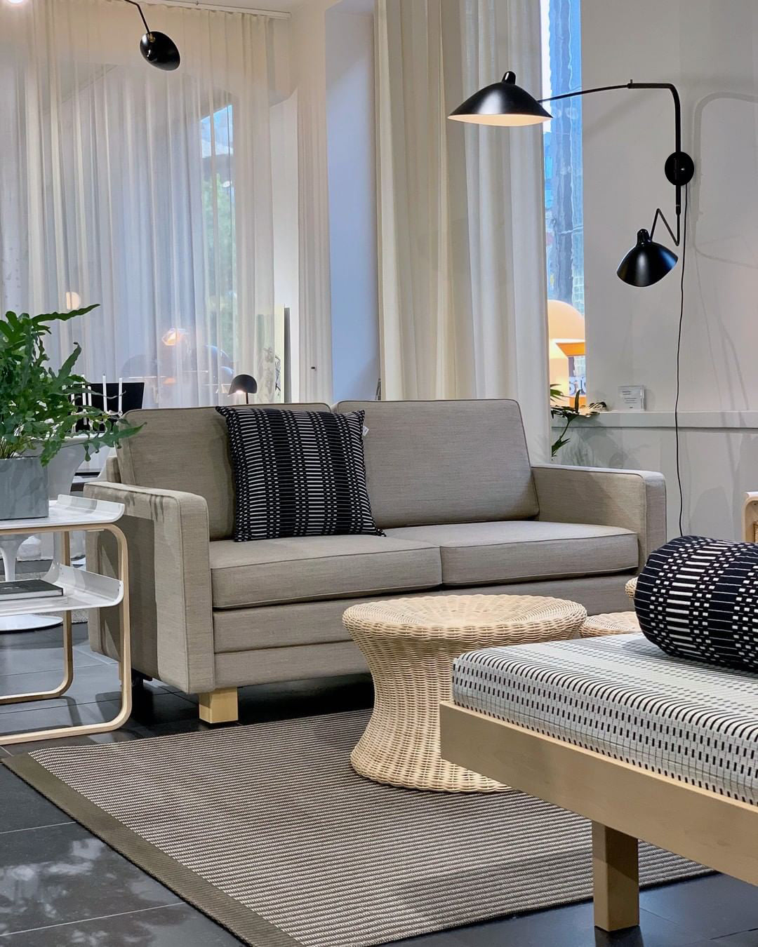 Serge Mouille Inspired Adjustable Plug-In Wall Sconce Lamp - Modern Two-Arm Design