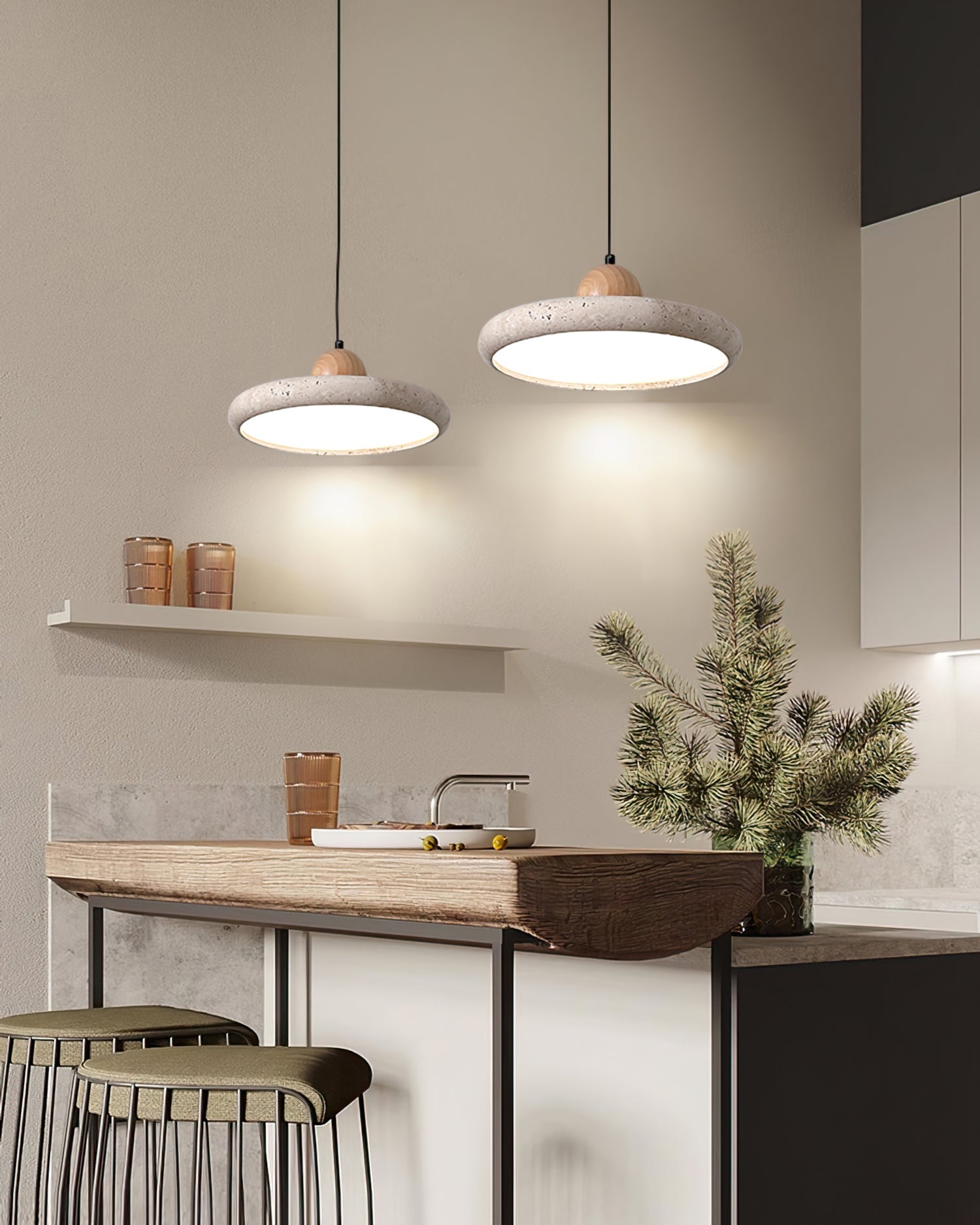 Siyane Modern Yellow Travertine Wood LED Pendant Lamp for Dining Room