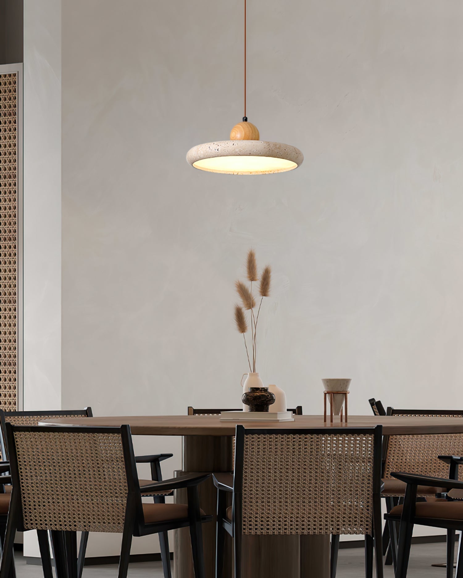 Siyane Modern Yellow Travertine Wood LED Pendant Lamp for Dining Room