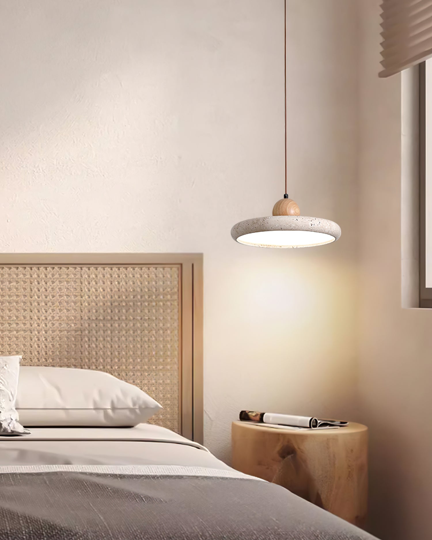 Siyane Modern Yellow Travertine Wood LED Pendant Lamp for Dining Room