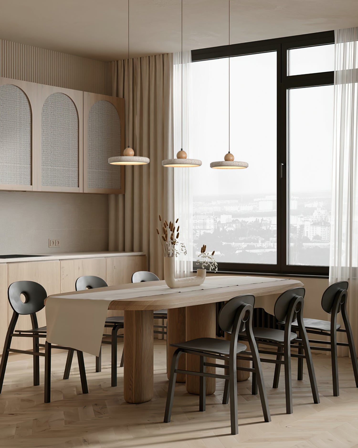 Siyane Modern Yellow Travertine Wood LED Pendant Lamp for Dining Room