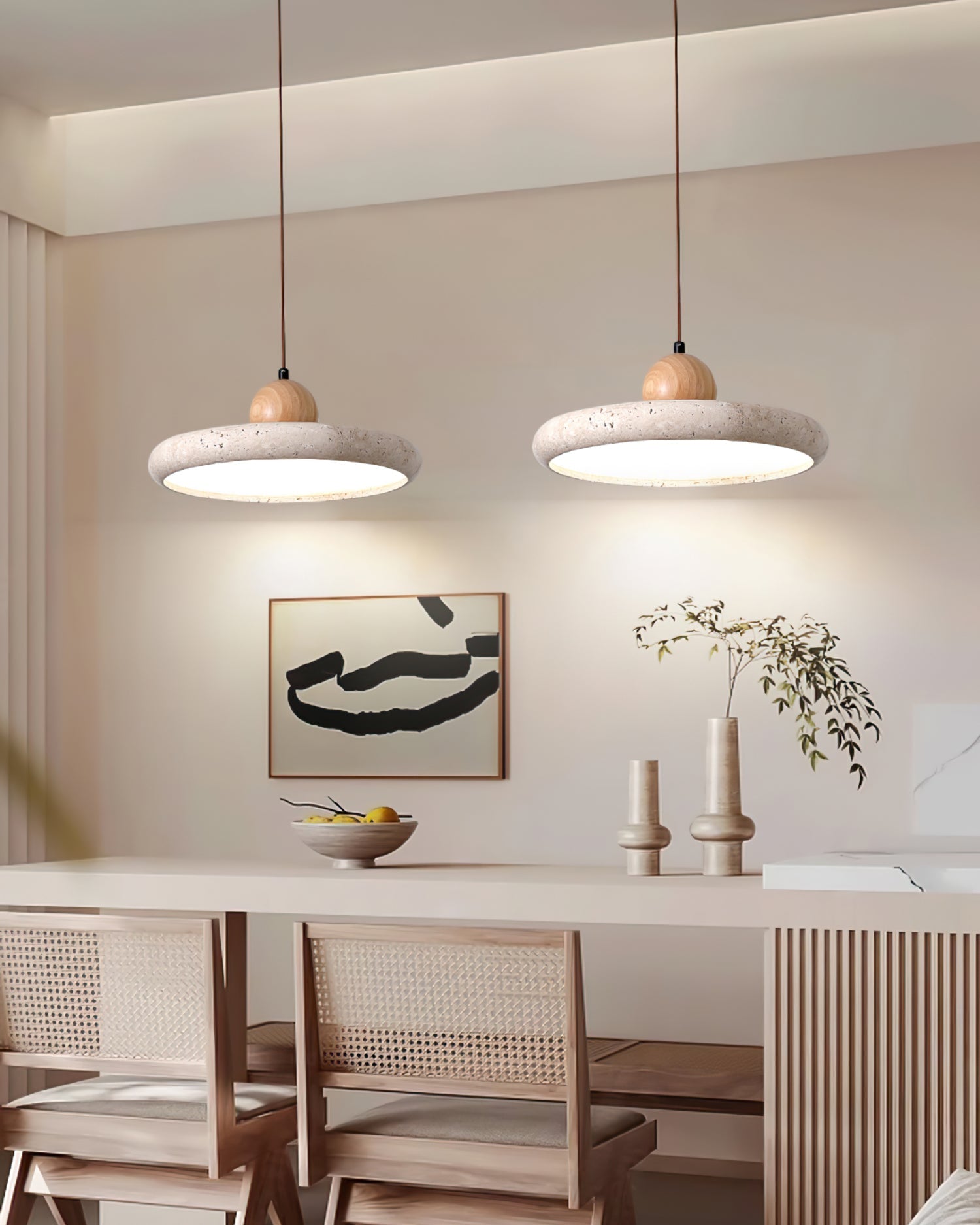 Siyane Modern Yellow Travertine Wood LED Pendant Lamp for Dining Room