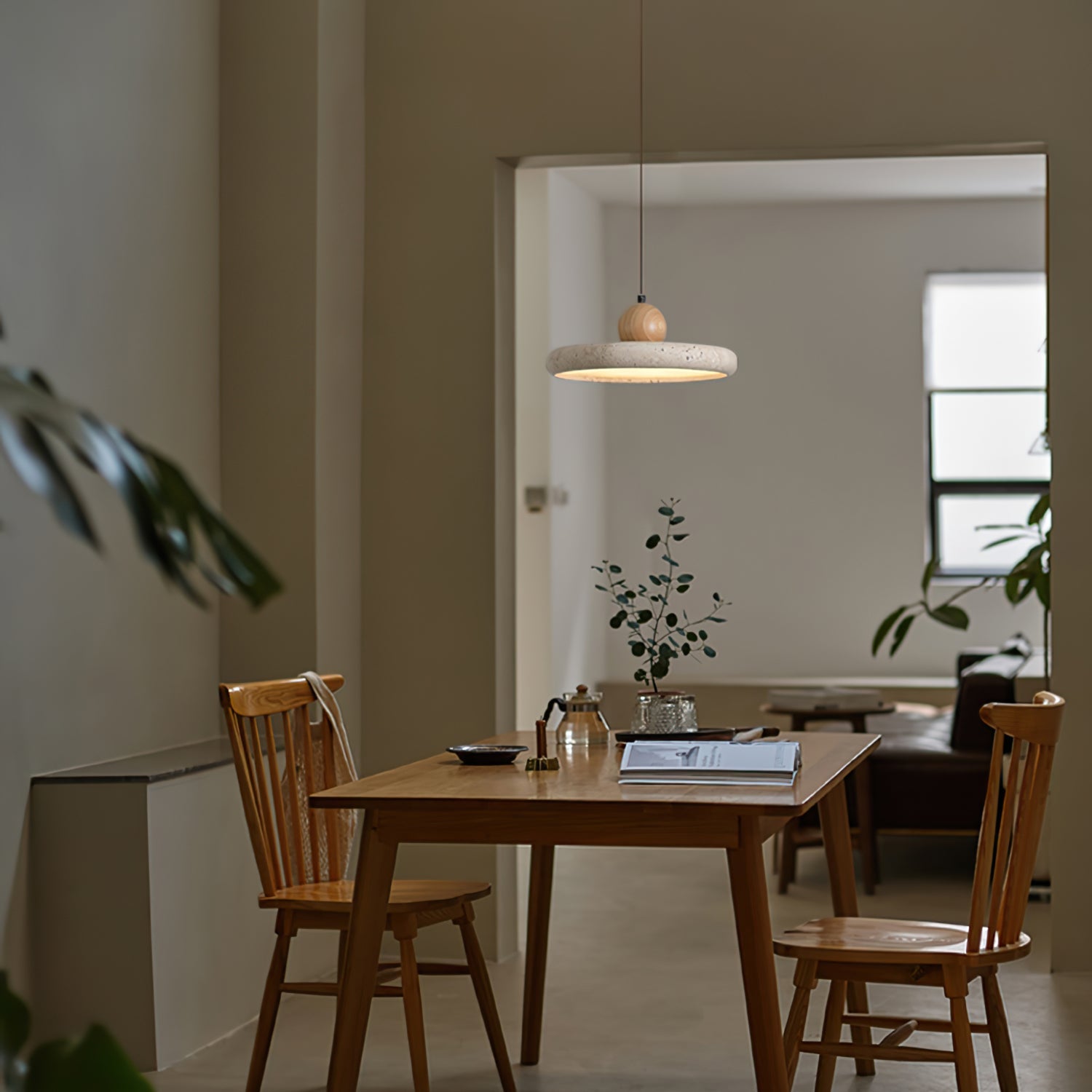 Siyane Modern Yellow Travertine Wood LED Pendant Lamp for Dining Room