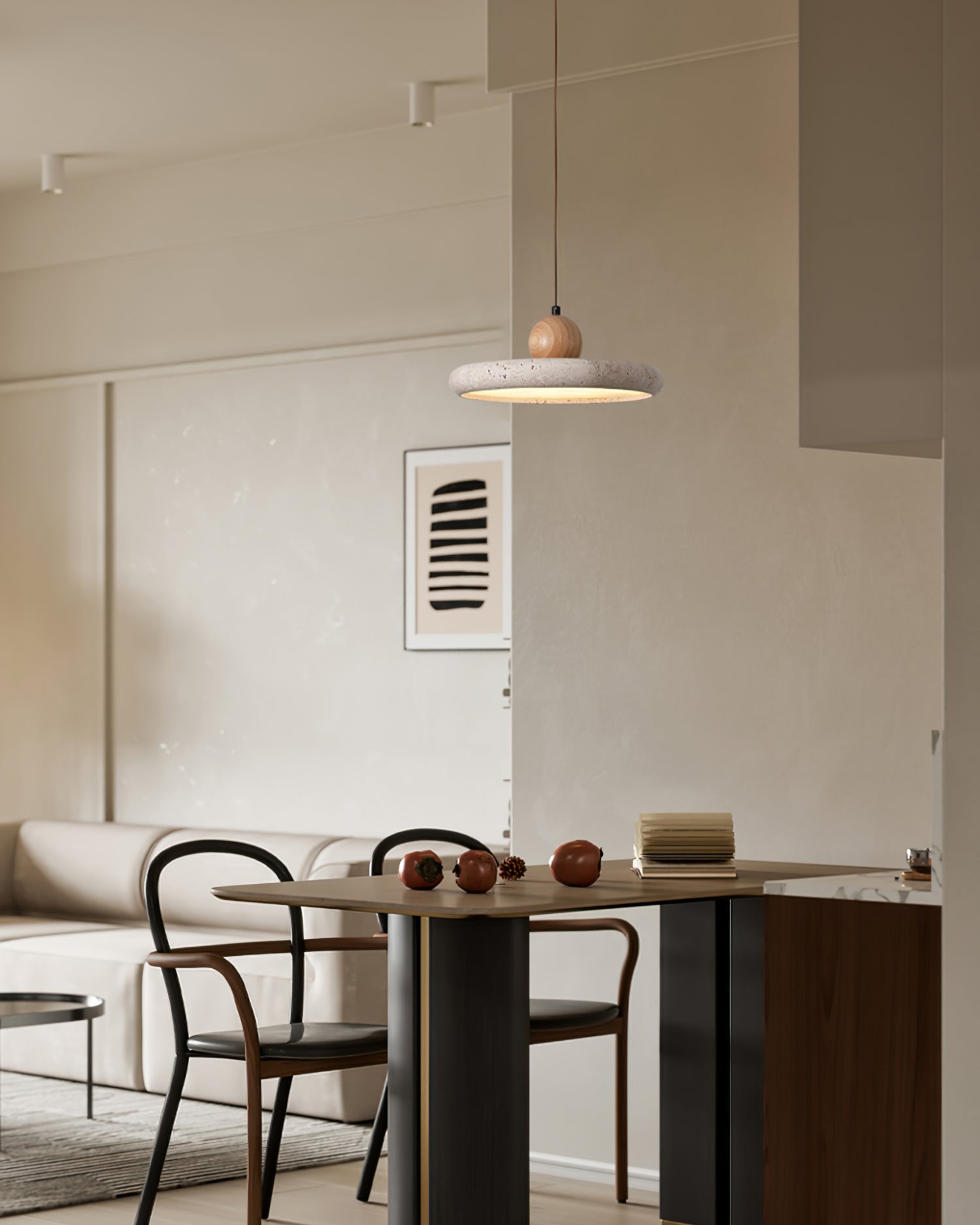 Siyane Modern Yellow Travertine Wood LED Pendant Lamp for Dining Room