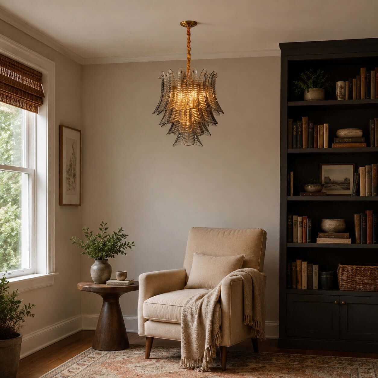 Antizer Murano Layered Smoke Gray Glass Leaf Chandelier