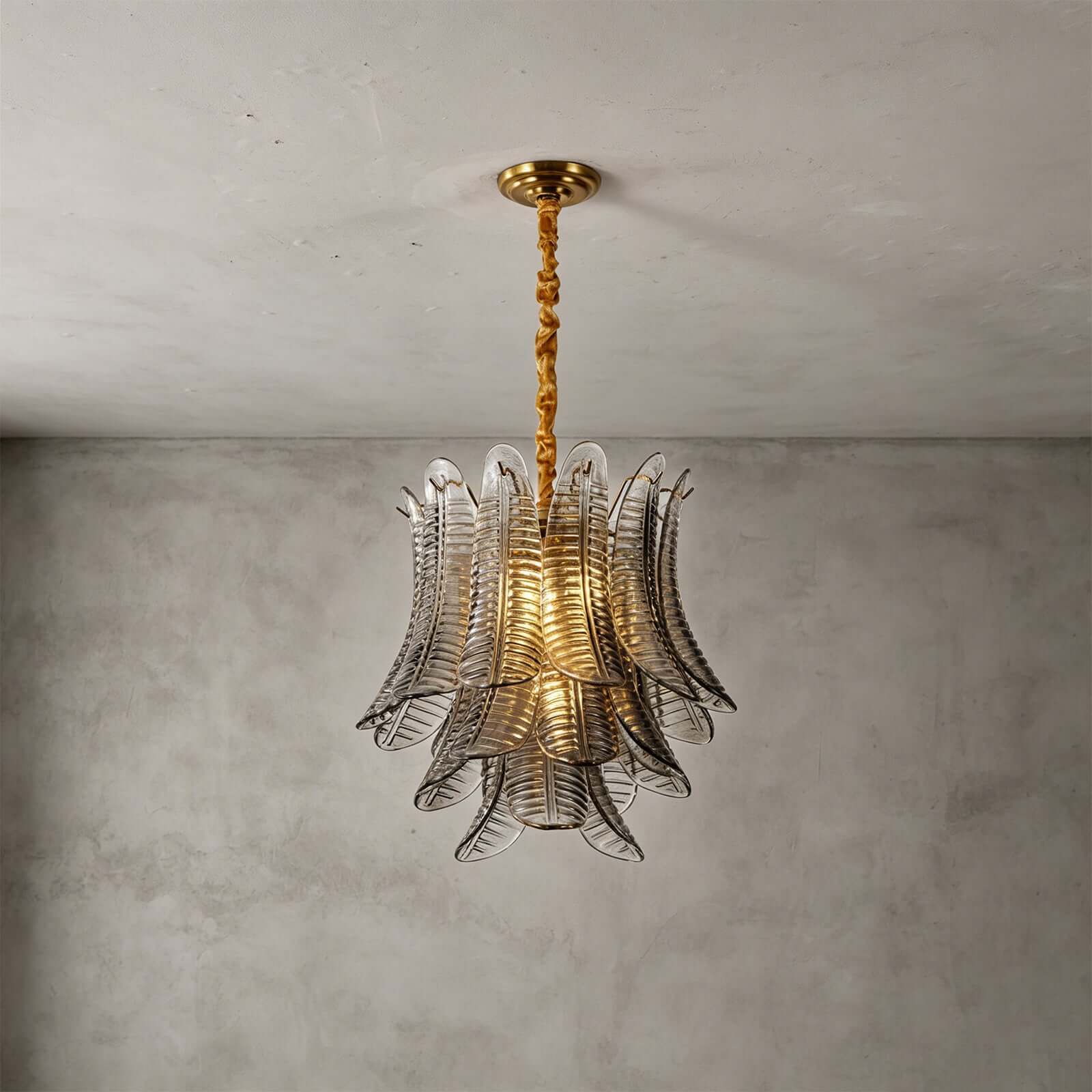 Antizer Murano Layered Smoke Gray Glass Leaf Chandelier