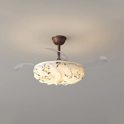 Antizer Floral Fabric Retractable Ceiling Fan Light