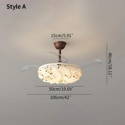 Antizer Floral Fabric Retractable Ceiling Fan Light