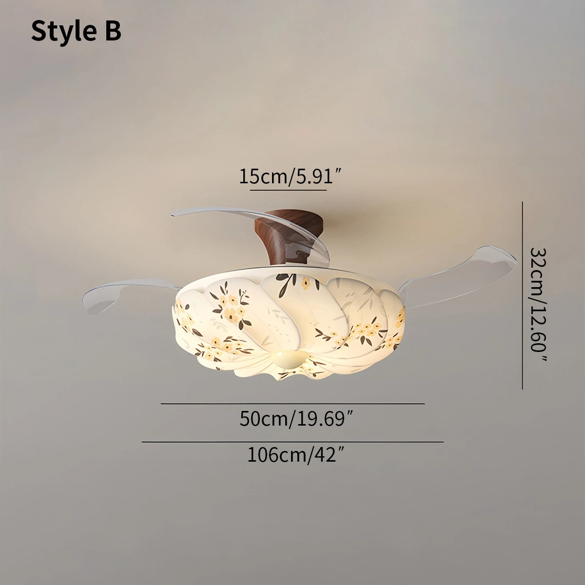Antizer Floral Fabric Retractable Ceiling Fan Light