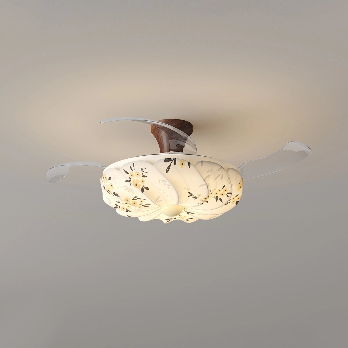 Antizer Floral Fabric Retractable Ceiling Fan Light
