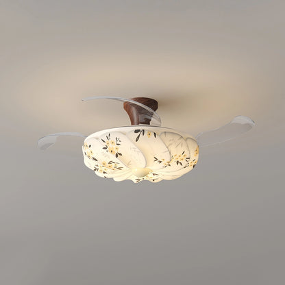 Antizer Floral Fabric Retractable Ceiling Fan Light