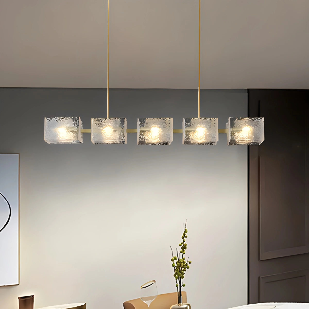 Antizer Textured Glass Linear Chandelier for Dining Room