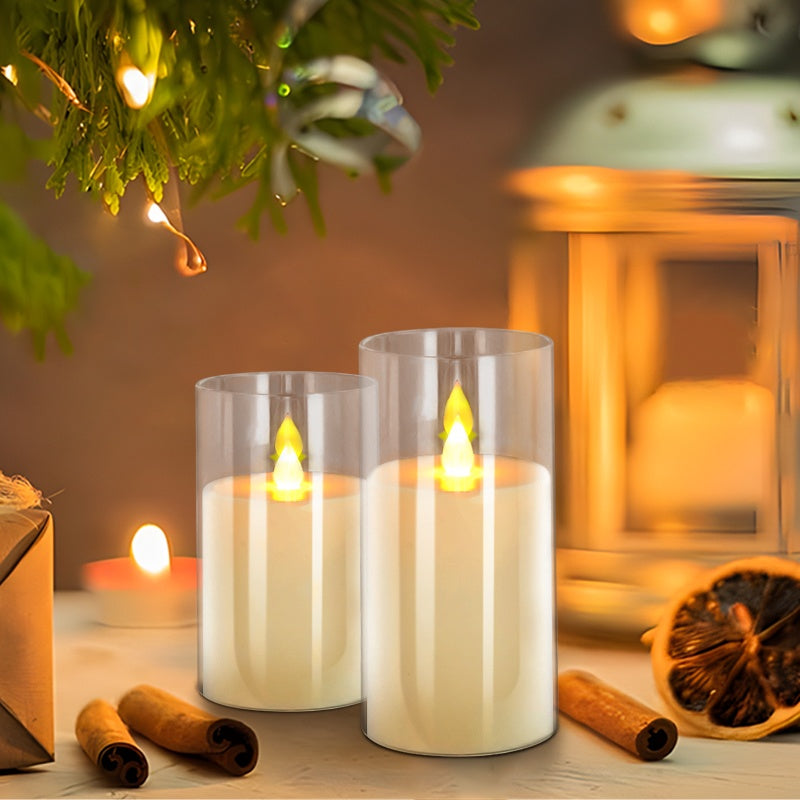 Antizer Glass Pillars Flameless Candles-Transparent