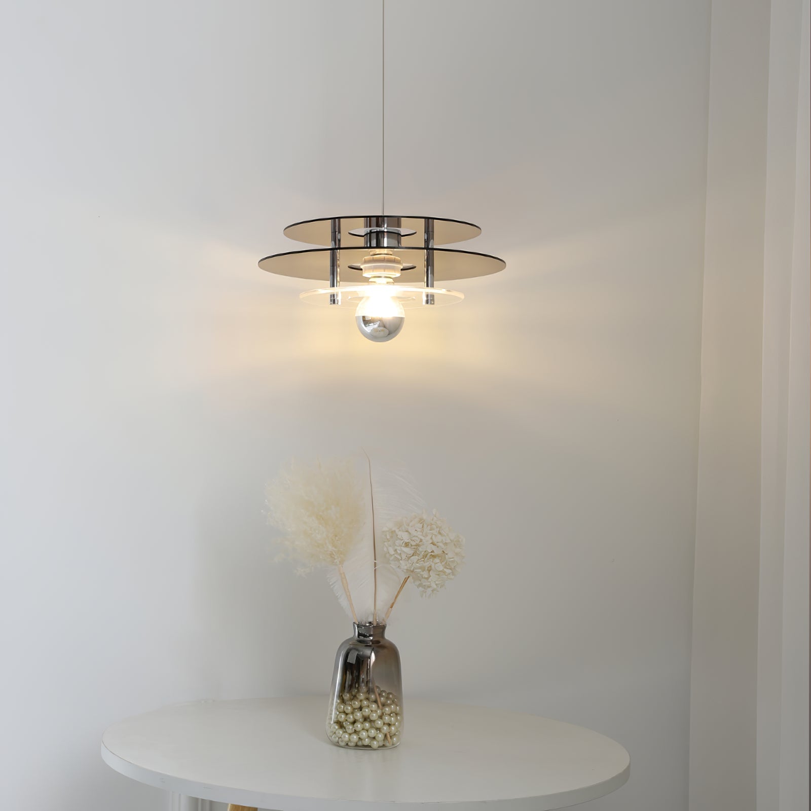 Modern Geometric Acrylic Disc Pendant Light - Elegant Reflective Ceiling Fixture