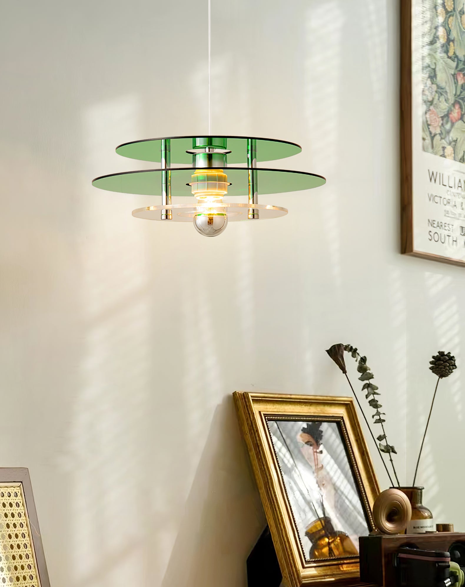 Modern Geometric Acrylic Disc Pendant Light - Elegant Reflective Ceiling Fixture