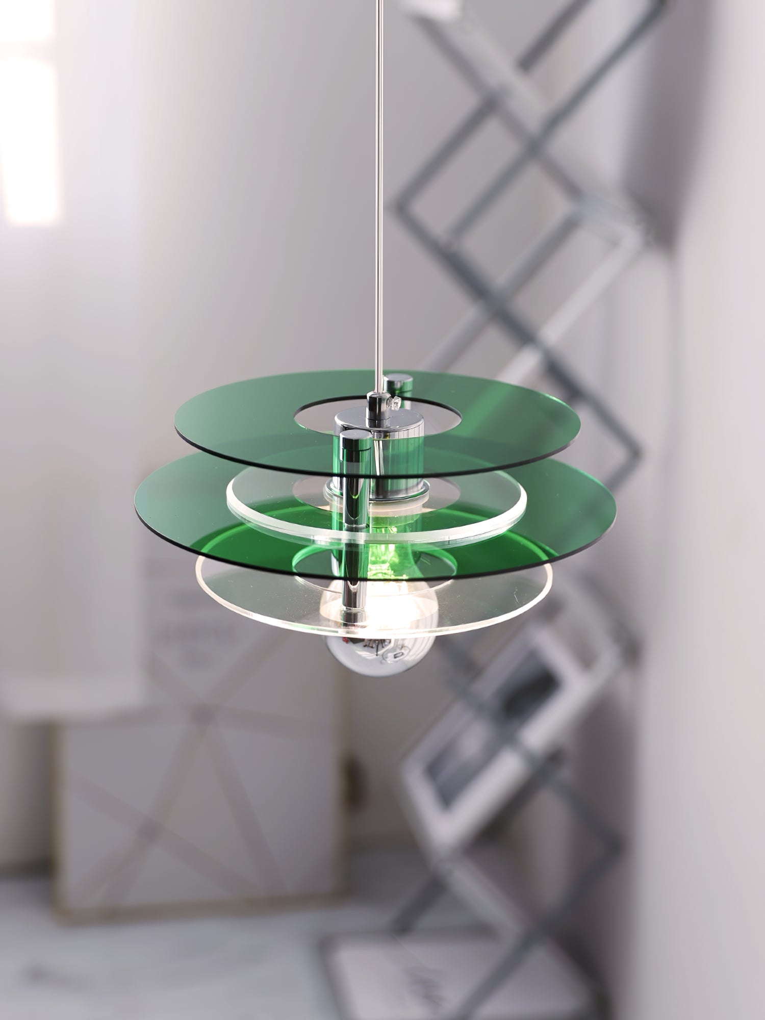 Modern Geometric Acrylic Disc Pendant Light - Elegant Reflective Ceiling Fixture