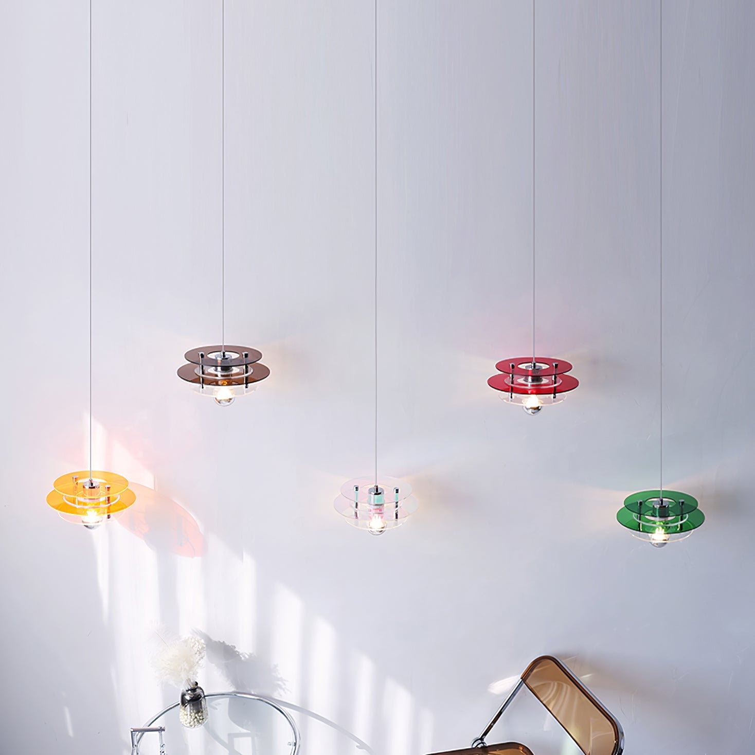 Modern Geometric Acrylic Disc Pendant Light - Elegant Reflective Ceiling Fixture