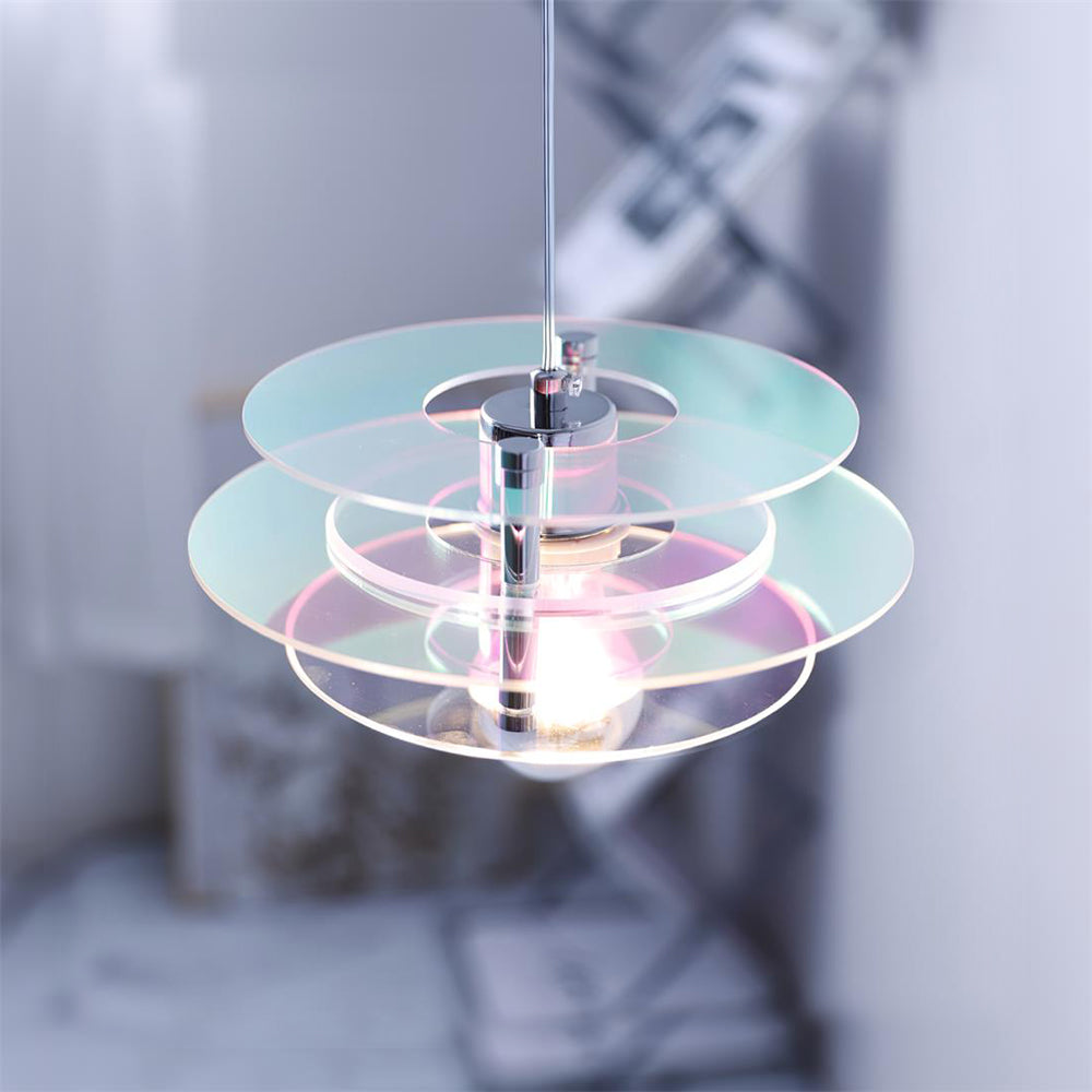 Modern Geometric Acrylic Disc Pendant Light - Elegant Reflective Ceiling Fixture