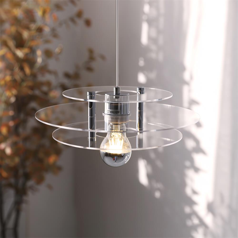 Modern Geometric Acrylic Disc Pendant Light - Elegant Reflective Ceiling Fixture