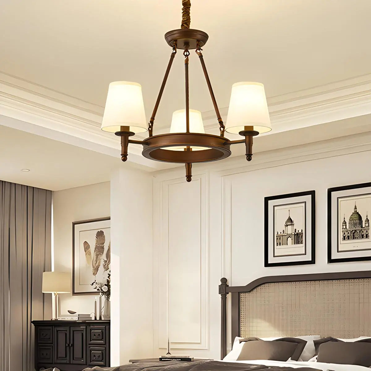 Antizer Vintage Ring Metal Fabric Chandelier