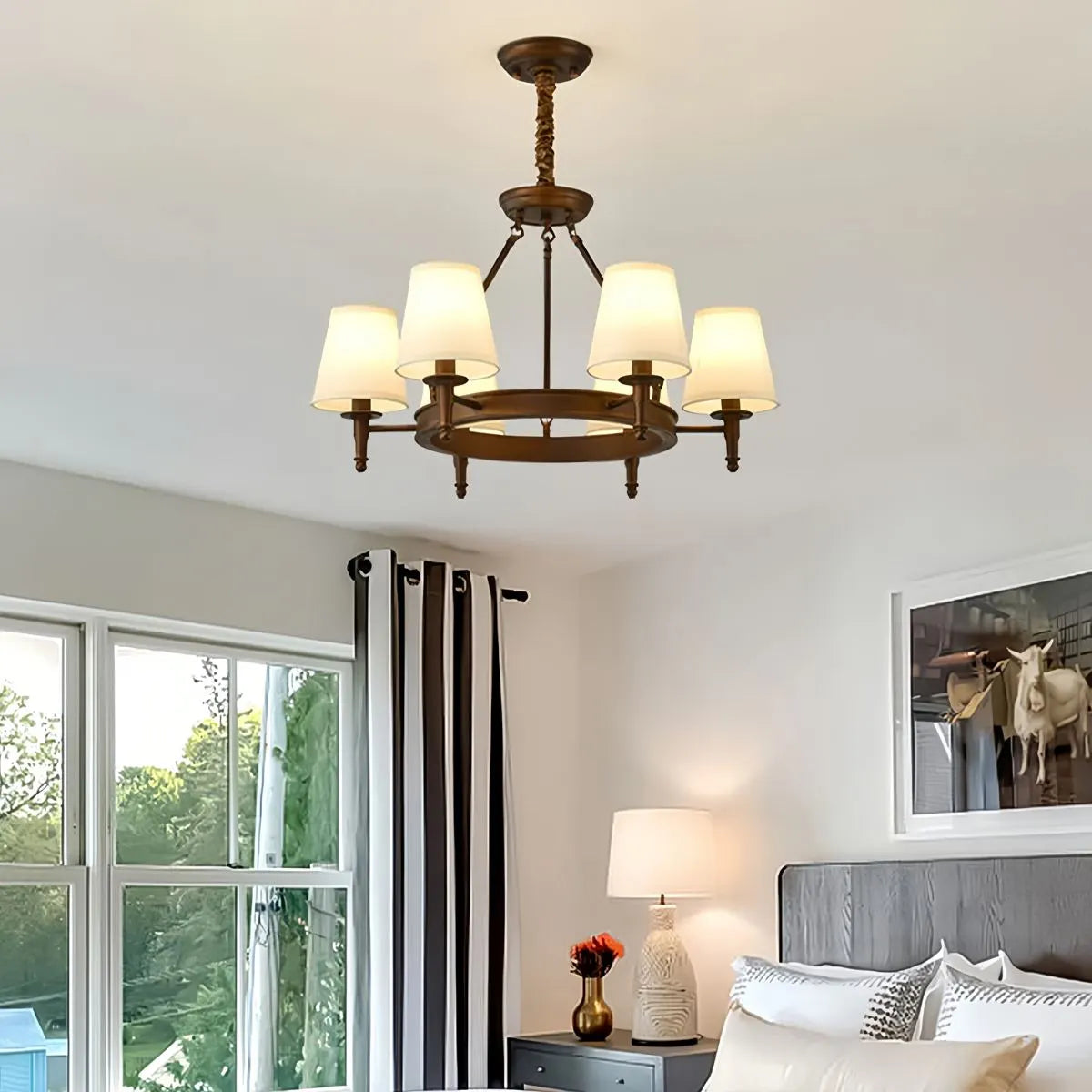 Antizer Vintage Ring Metal Fabric Chandelier
