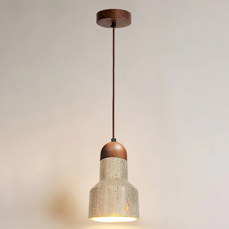 Yellow Travertine Pendant Lamp with Walnut Wood Accents for Modern Interiors