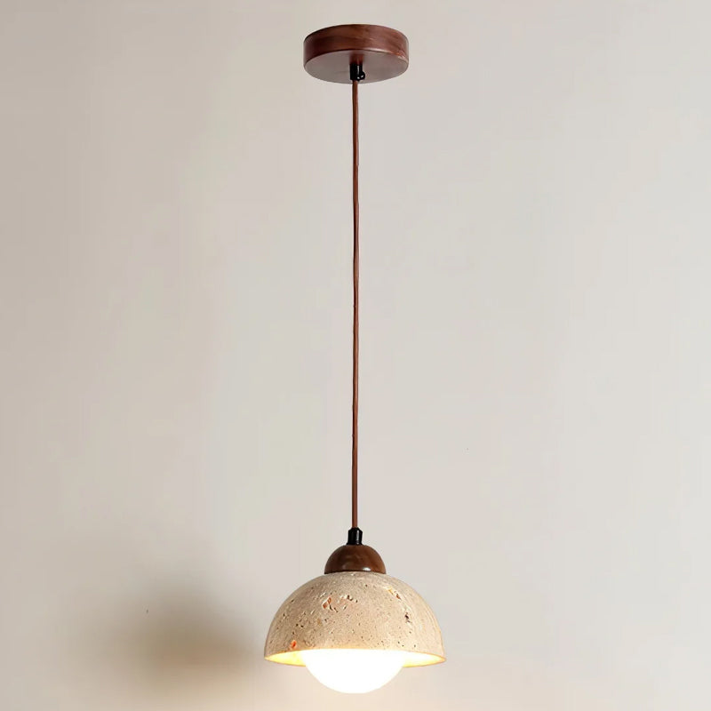 Yellow Travertine Pendant Lamp with Walnut Wood Accents for Modern Interiors