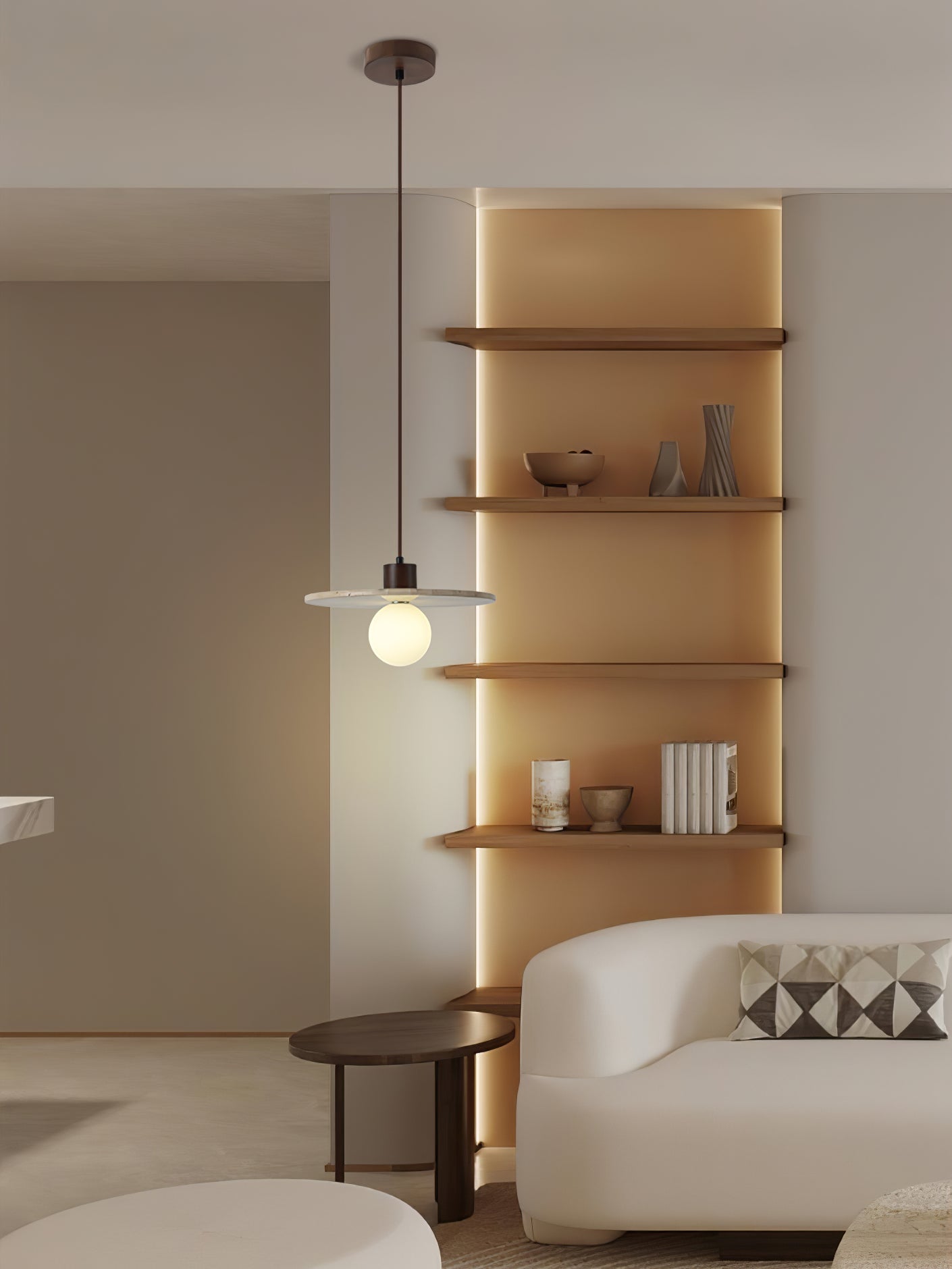 Yellow Travertine Pendant Lamp with Walnut Wood Accents for Modern Interiors