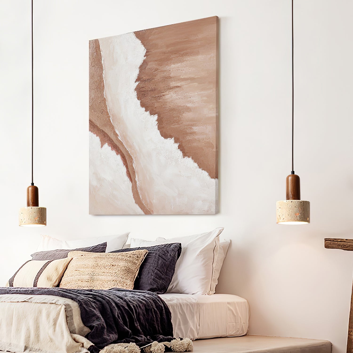 Yellow Travertine Pendant Lamp with Walnut Wood Accents for Modern Interiors