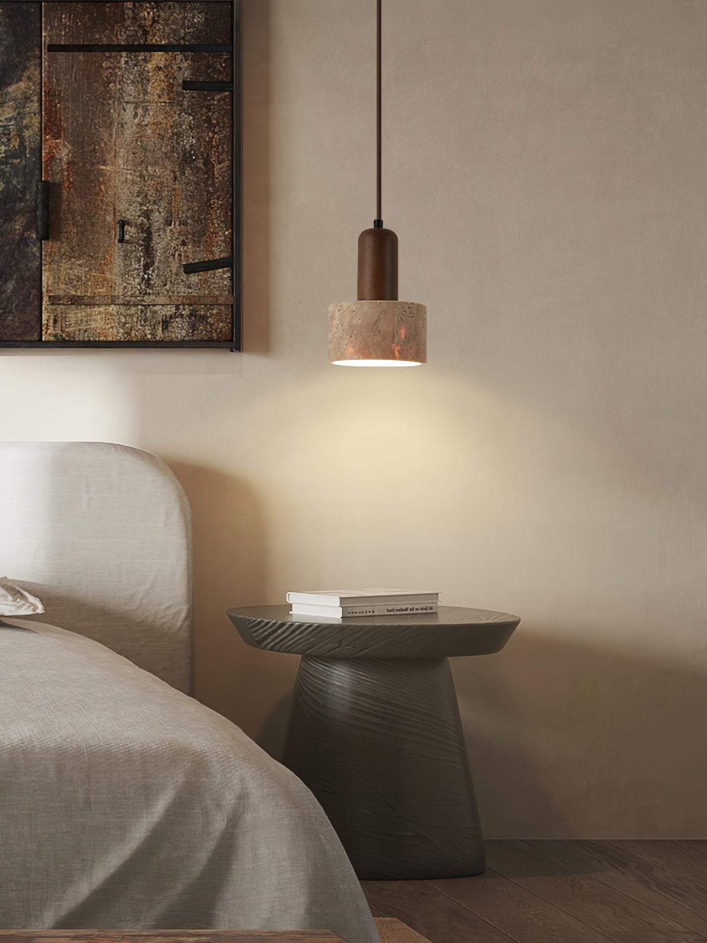 Yellow Travertine Pendant Lamp with Walnut Wood Accents for Modern Interiors