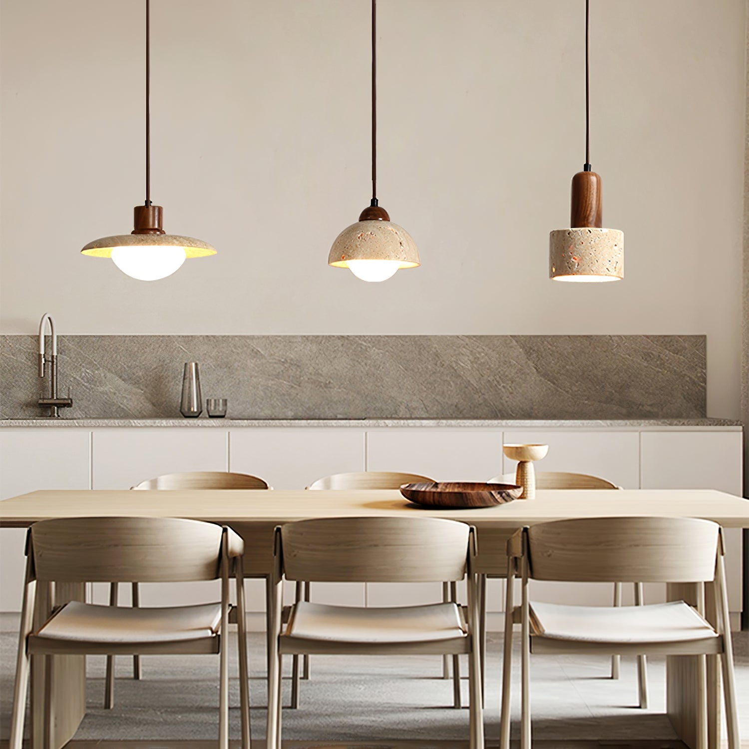 Yellow Travertine Pendant Lamp with Walnut Wood Accents for Modern Interiors