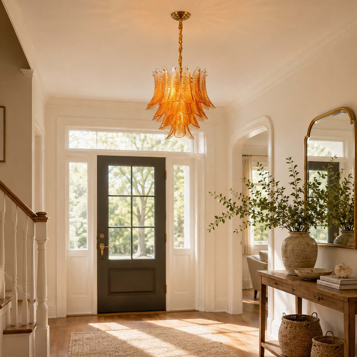 Antizer Murano Layered Amber Glass Leaf Chandelier