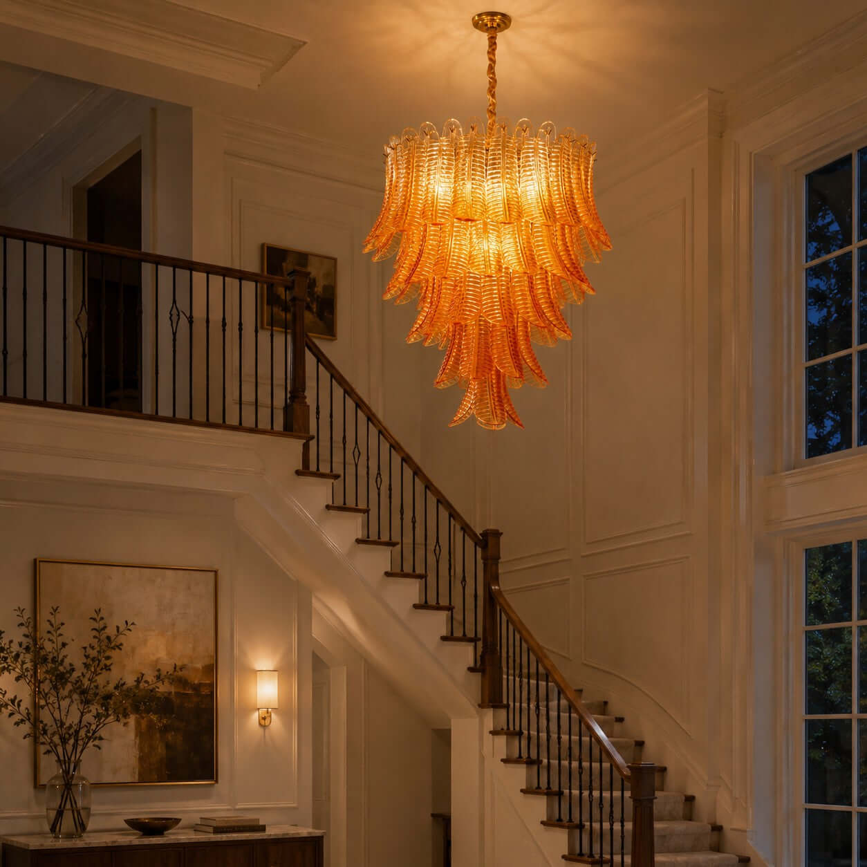 Antizer Murano Layered Amber Glass Leaf Chandelier