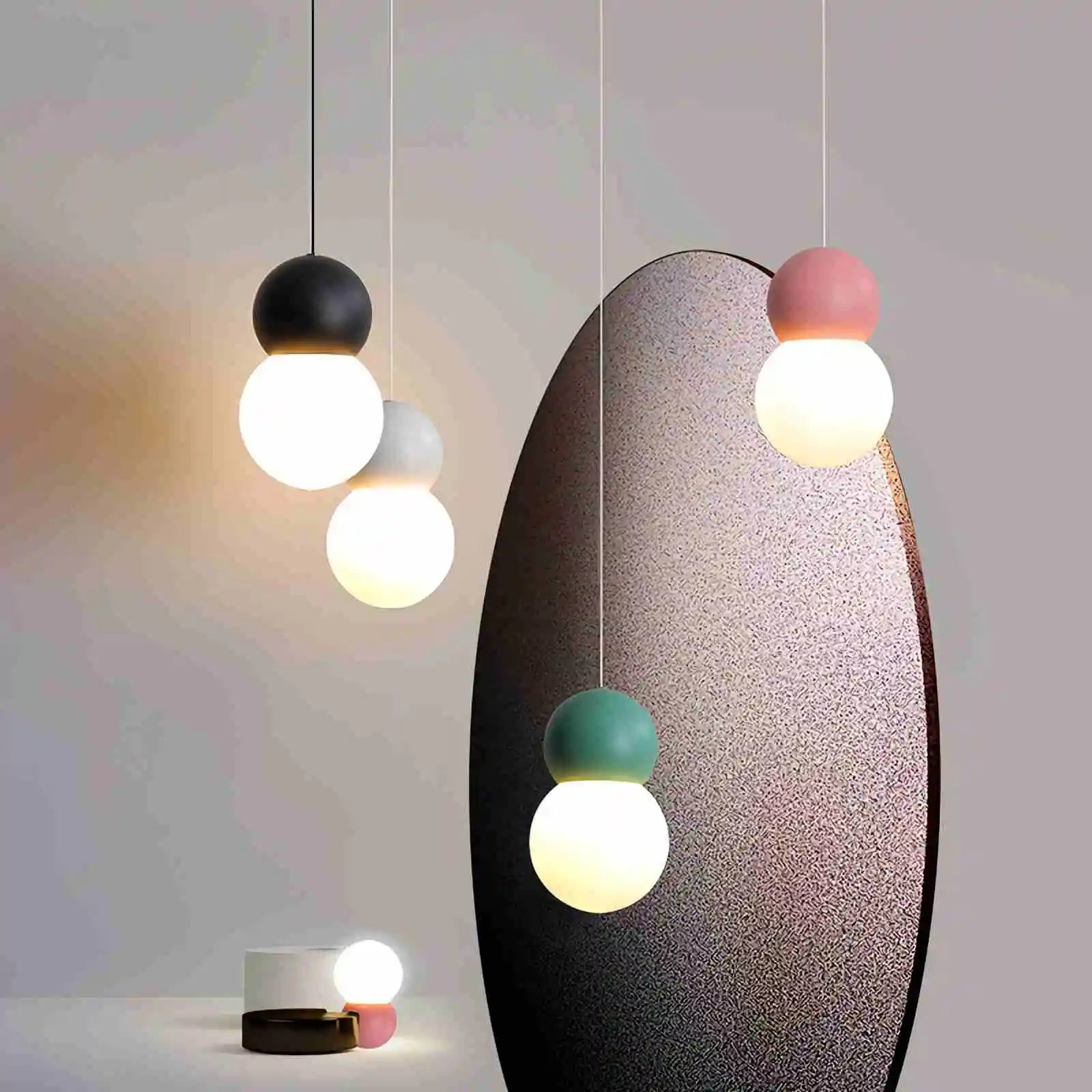Antizer Cream Style Globe Pendant Light Small Bedside Lamp