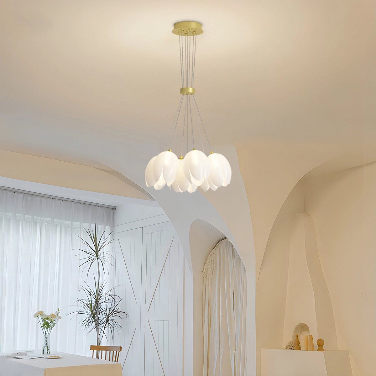 French Tulip Flower & Ball Chandelier