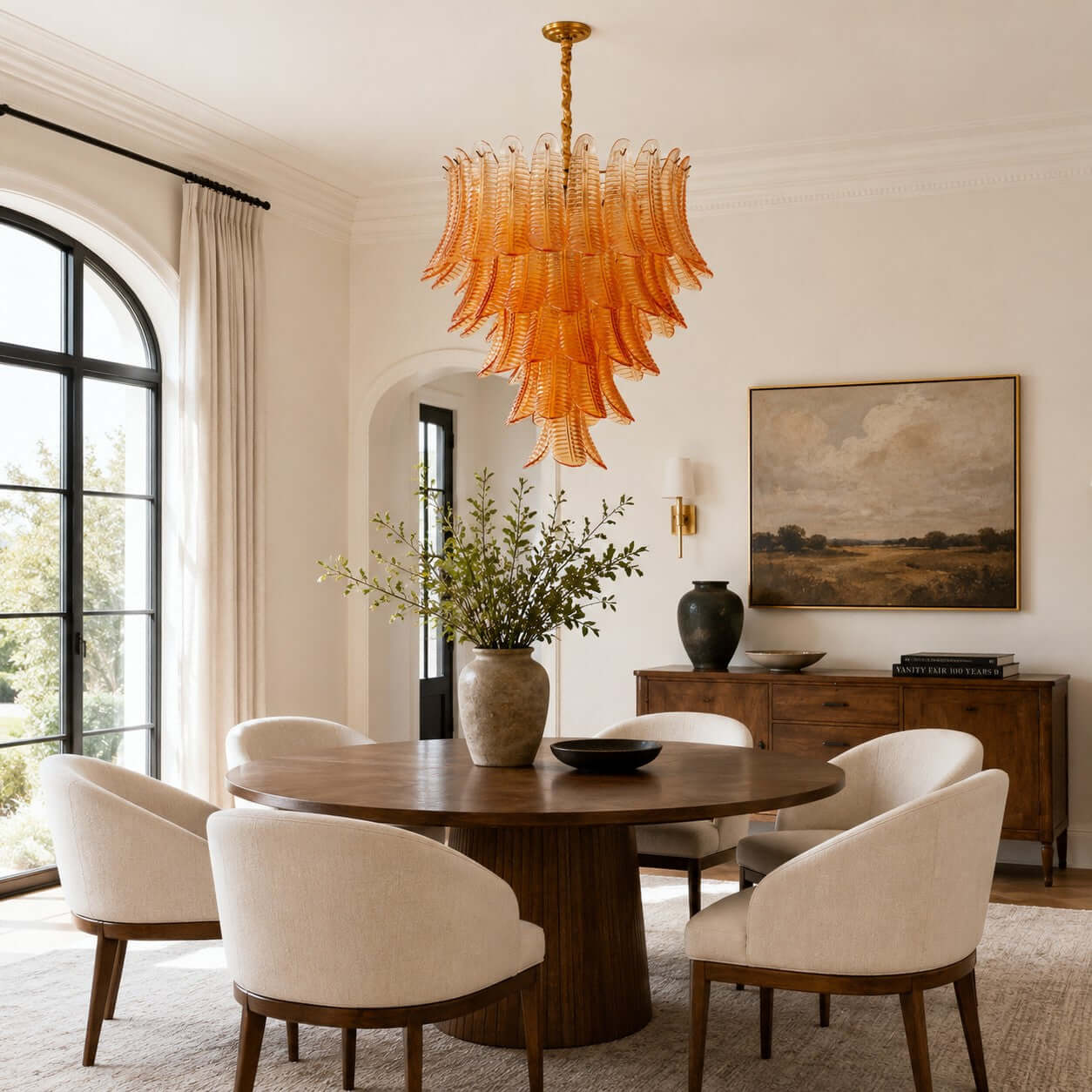 Antizer Murano Layered Amber Glass Leaf Chandelier