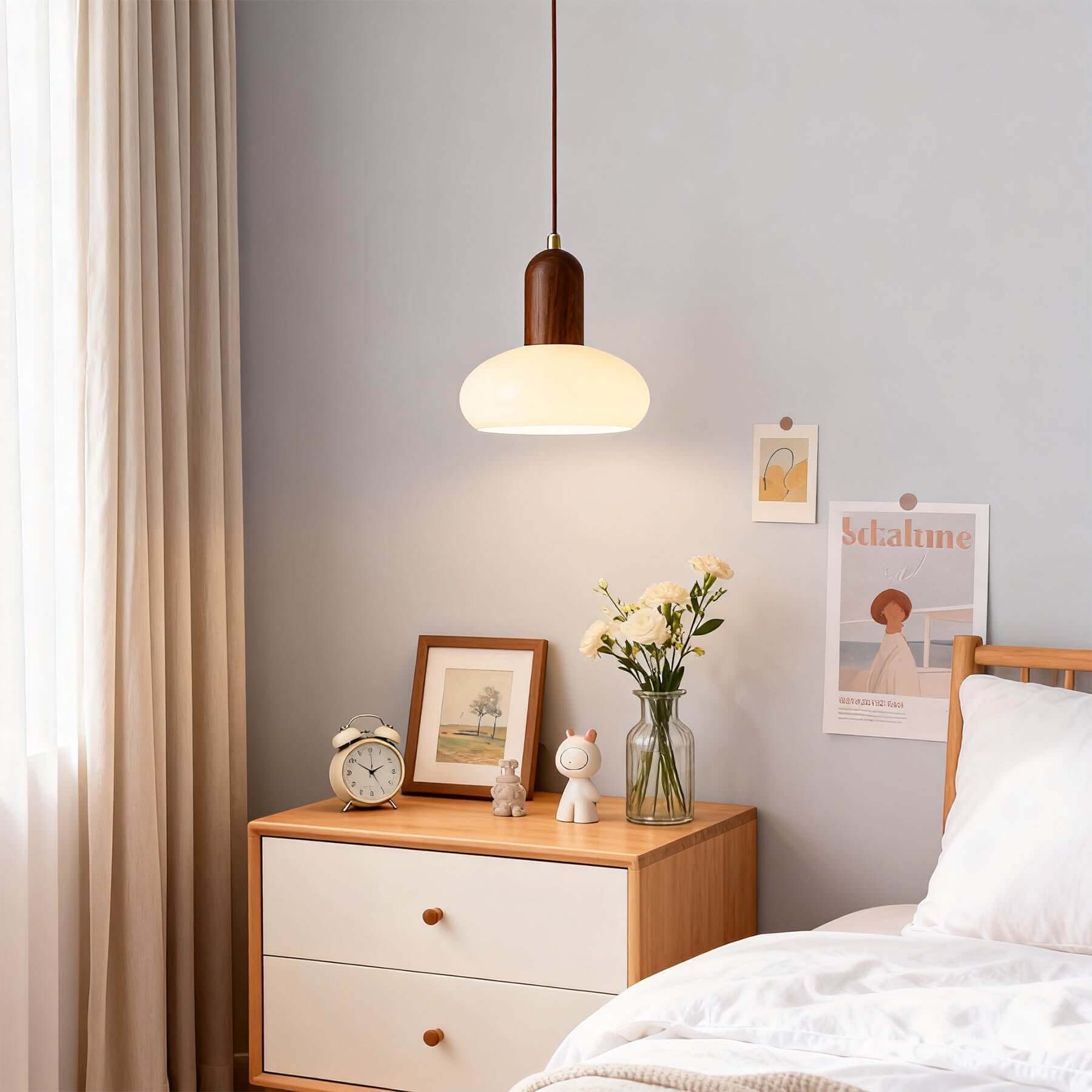 Antizer Modern Minimalist Wood Glass Pendant Light